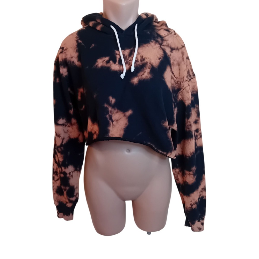 Women's Drop Dead Clothing Crop Hoodie Bleach Reverse Tie Dye Alt Emo Grunge S/M